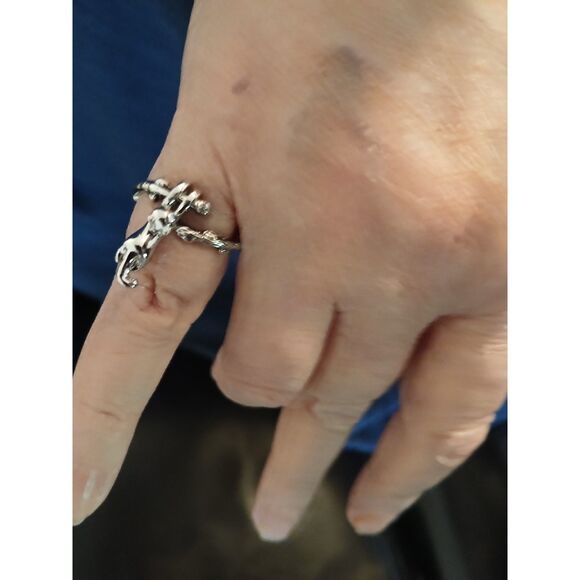 Silver Dangling Cat From Tree Branch Ring Adjustable Kitty - Picture 7 of 9